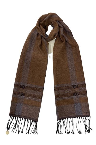 Sarar Patterned Mustard Gray Double Sided Scarf M-34