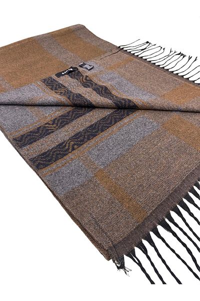Sarar Patterned Mustard Gray Double Sided Scarf M-34