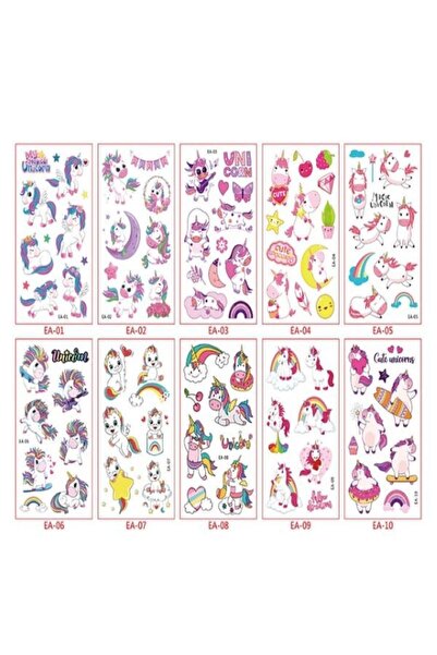 Bluoksweet 10 Yaprak Unicorn-2 Sevimli Çocuk Geçici Dövme