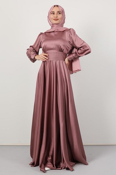Giza Giyim Βραδινό φόρεμα με πλισέ σατέν Dusty Rose