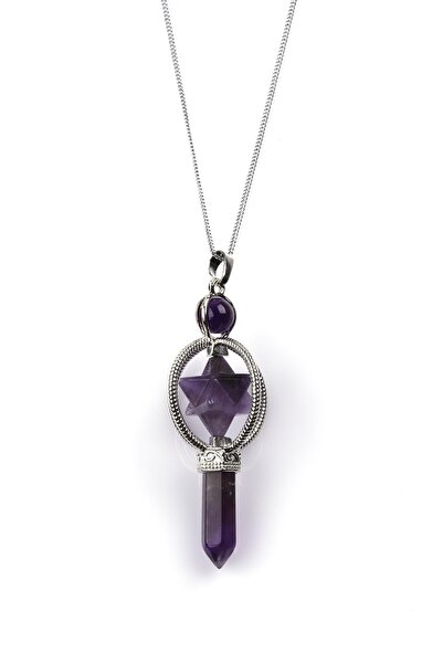 Alibaba Doğaltaş Amethyst Natural Stone Merkaba Necklace