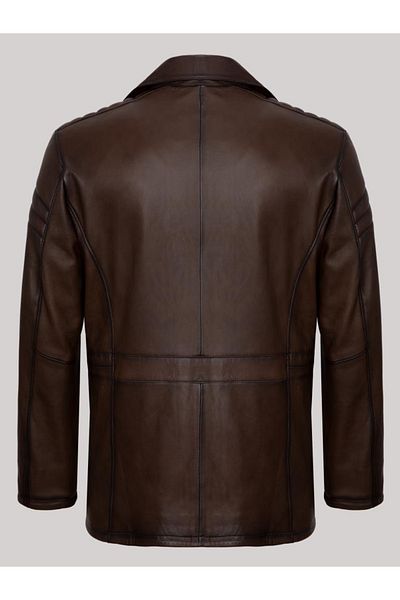 Derimont's Genuine Leather Brown Men's Leather Coat Buttoned Leather Jacket with Side Pockets