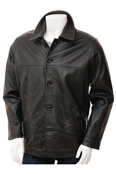 Derimont's Hakiki Deri Siyah Mostoles Düğmeli Erkek Deri Ceket