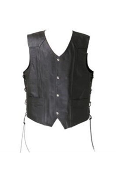 Derimont's Hakiki Deri Siyah Cooper Düğmeli Erkek Deri Yelek