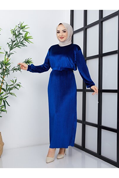 ECK MODA فستان نسائي مطوي من القماش المخملي