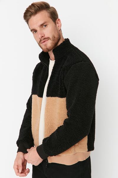 Trendyol Collection Μαύρο βελούδινο μπλουζάκι φούτερ - γιακάς, φερμουάρ - TMNAW23SW00179