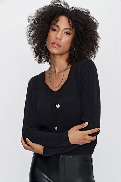 CHUBA Women's Strappy Athlete - Cardigan Melange Double Knitwear Set Black 23w317