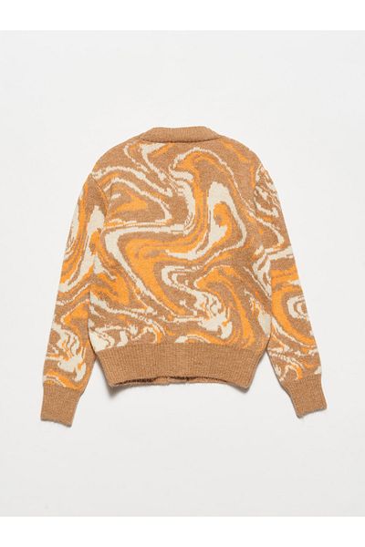 Dilvin 1249 Tricotaj cu modele jacquard cu decolteu în V Cardigan-camel
