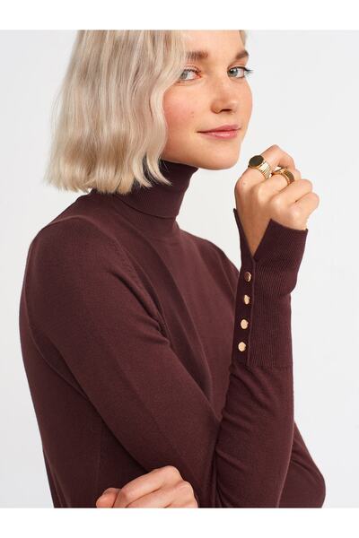 Dilvin 1268 Turtleneck Sleeve Drop Sweater-brown