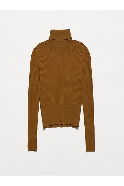 Dilvin Emila Women's Khaki Turtleneck Ribbed Basic Sweater