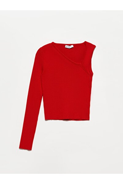Dilvin 10231 Yan V Yaka Tek Kol Kazak-kırmızı