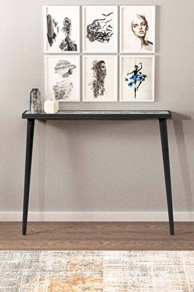 bluecape Esperanza 92x20cm Doğal Masif Ayaklı Siyah Dresuar