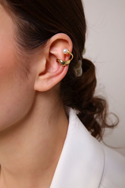 AURRARİ Kadın Gold Incili Kıkırdak Küpe