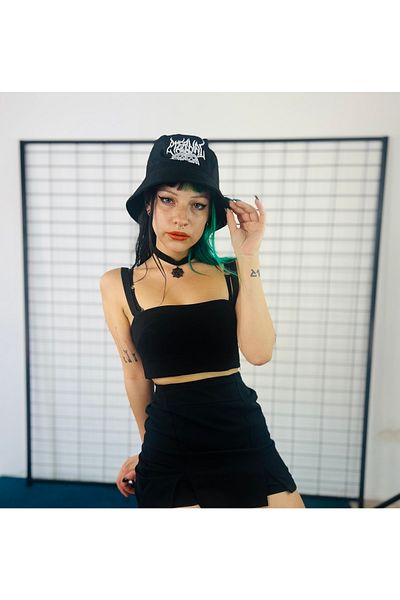 HemenALbence Gothic Written Black Bucket Model Fisherman Bucket Hat Hat