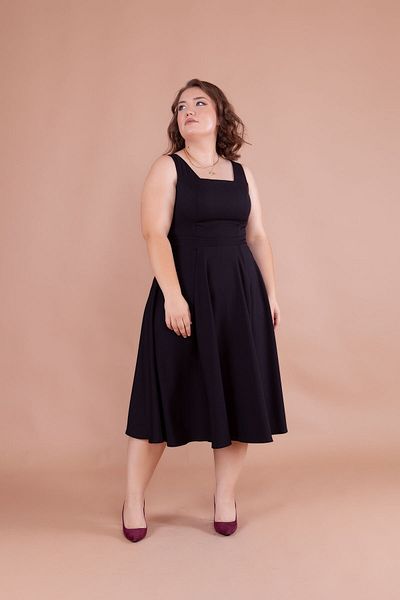 Bidoluelbise Women's Plus Size Square Collar Midi Length Dress