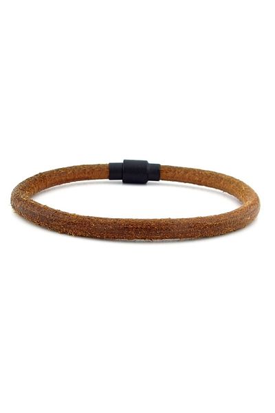 Solfera Tan Brown Antique Natural Leather Black Clip Men's Bracelet M024b