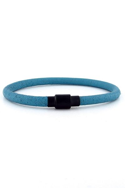 Solfera Light Blue Color Antique Leather Black Clip Men's Bracelet M024d