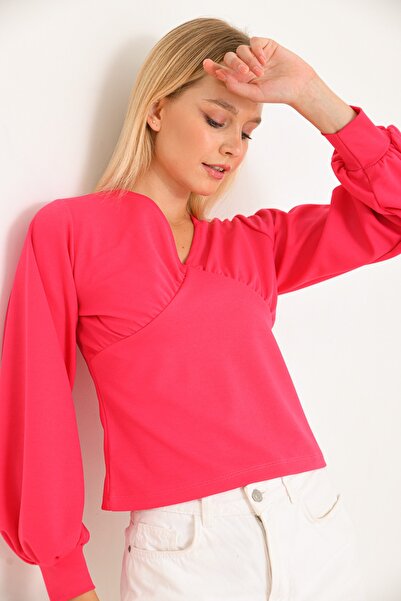 VOLT CLOTHİNG Kadın V Yaka Geniş Kol Bluz