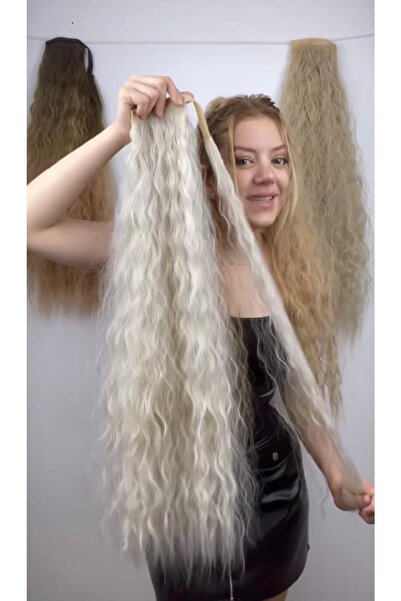 Eva Peruk Su Dalgalı Bağlamalı At Kuyruğu Açık Beyaz Platin