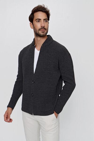 CHUBA Erkek Regular Fit Selanik Triko Hırka Antrasit 23w208