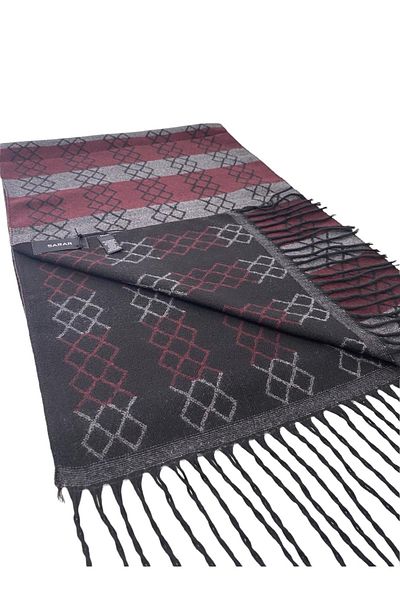 Sarar Kaškol cu ​​model geometric Burgundy Negru Dublu Fețe M-28