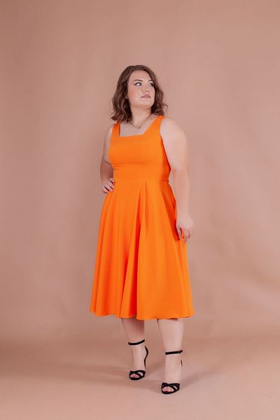 Bidoluelbise Women's Plus Size Square Collar Midi Length Dress