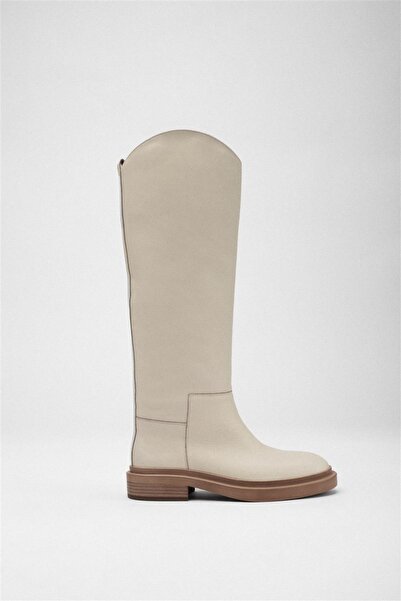 Milaura Kadın Krem Diz Üstü Hakiki Deri Çizme 20219