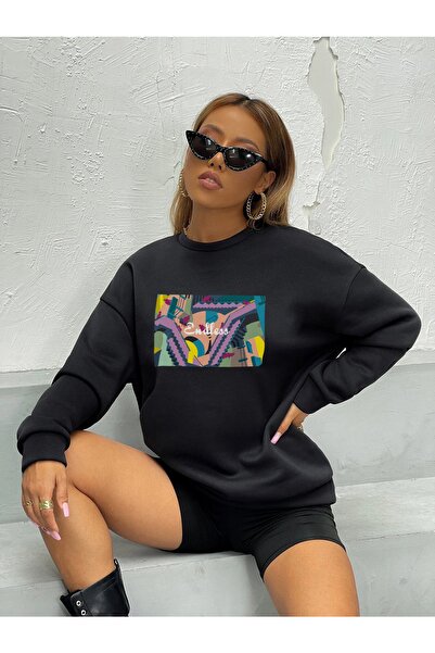 YUVEST Unisex Oversize kroj Endless Štampano okrugla kragna dukserica