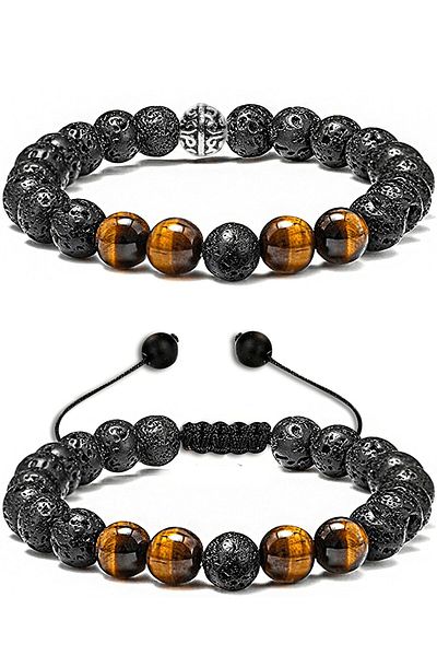 Tesbih Atölyesi Lava Stone Tiger Eye and Bracelet Set - Certified Natural Stone