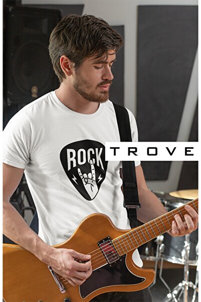 TROVE Унисекс дамска и мъжка тениска с рок дизайн и печат на китарна печка, 1...