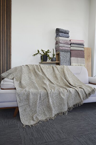Mutlu Çeyiz Diva Cotton Sofa Bed Cover 170x220 Cm Beige Double Sided Use Sofa Cover| Sofa Shawl