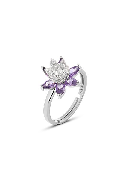 Zanaatsilver 925 Ayar Gümüş Ametist Taşlı Lotus Nilüfer Çiçeği Ayarlanabilir ...