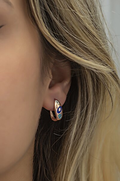 Nereze 925 Ayar Gümüş Rose Lazer Mineli Nazar Model Küpe