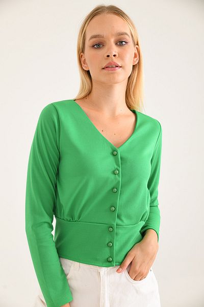 VOLT CLOTHİNG Kadın V Yaka Düğmeli Bluz