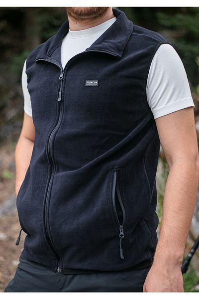 Huğlu Navy Blue Two-Pocket Zippered Fleece Vest