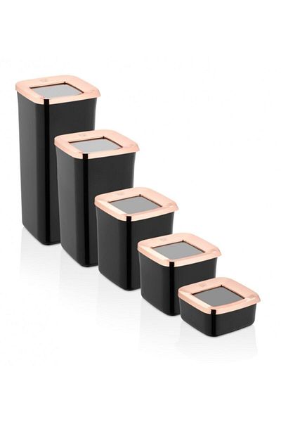 VİP AHMET Copper Cover Vacuum 5-Piece Square Storage Container Set Black