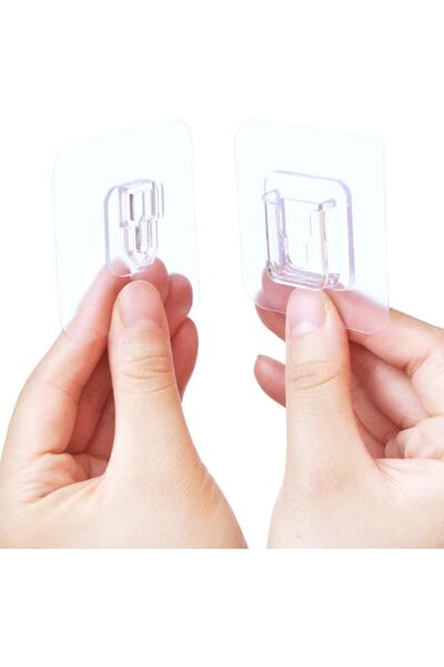 epazzar Kızaklı Eşya Sabitleme Askısı 10 Adet Şeffaf Çift Taraflı Yapışkanlı Geçmeli Klips