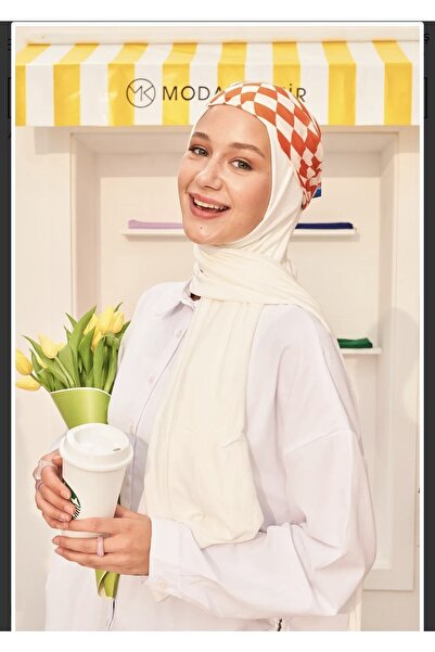 Modakaşmir Италиански шев джърси шал в цвят екрю