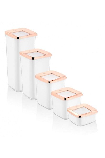 VİP AHMET White 5-Piece Vacuum Square Storage Set - Copper Cover
