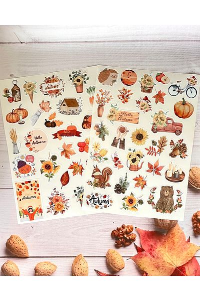 Hayal.kirtasiyesi Autumn Sticker Set 52 Pieces 3-8 Cm Specially Cut Stickers