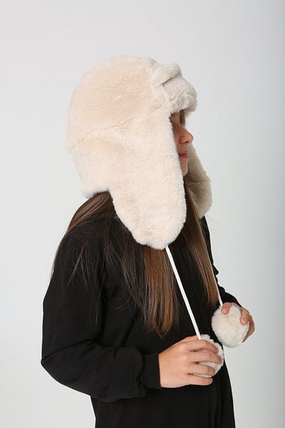 MARBERRY Girl's Beige Plush Furry Pompom Beret Hat