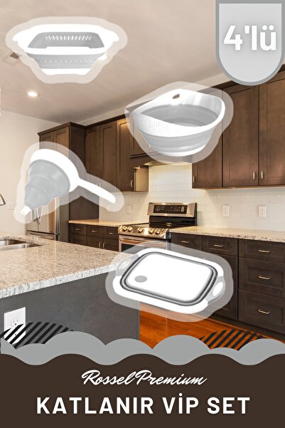 Rossel Premium Vip Akordeon 4 Lü Katlanır Mutfak Seti Süzgeç-pirinç Süzgeci-h...