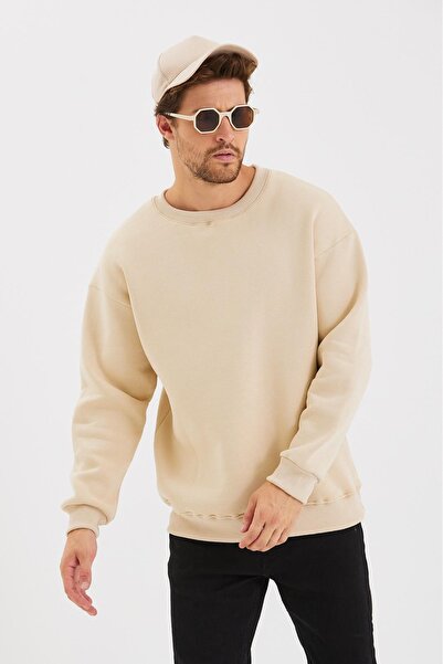 Combineman35 Oversize Unisex Crew Neck με 3 κλωστές 100% βαμβακερή κρέμα βασι...