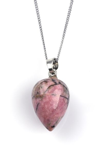 Alibaba Doğaltaş قلادة على شكل قطرة من الحجر الطبيعي من الرودونيت