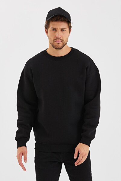 Combineman35 Oversize Unisex Crew Neck 3 κλωστών 100% βαμβακερό μαύρο χρώμα B...