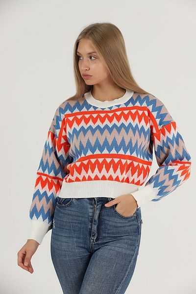 VERA LİFE Pulover de damă din tricotaj cu model în zig-zag