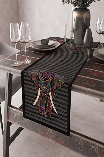 RugViva Τραπεζομάντιλο από ύφασμα με μοτίβο μαύρου ελέφαντα, υψηλής ποιότητας, ανθεκτικό στους λεκέδες, 40x140cm Rnr359