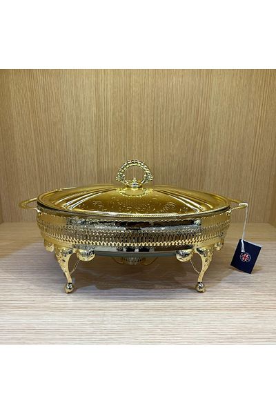 QUEEN ANNE Gold Plated Oval Food Serving with Heater 35 X 22 X 18.5 Cm