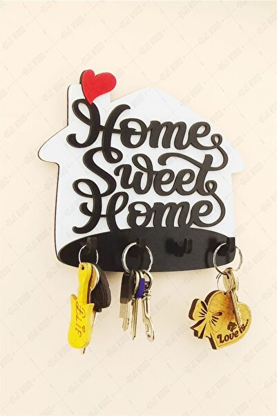Diji Wood Home Sweet Home Yazılı Ahşap Anahtar Askısı Duvar Dekoru