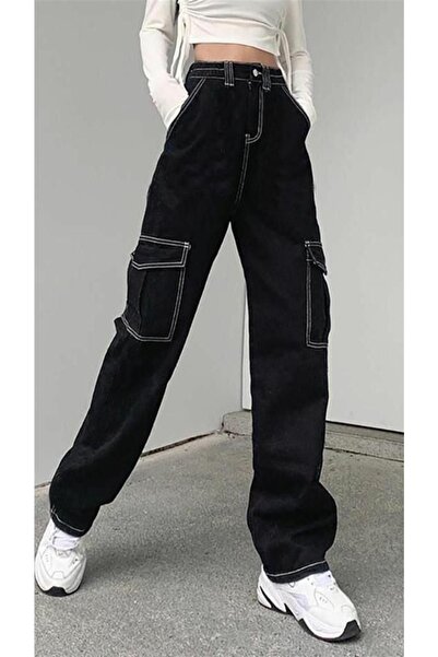 Touz Fashion Reverse Stitching Black Cargo Pants